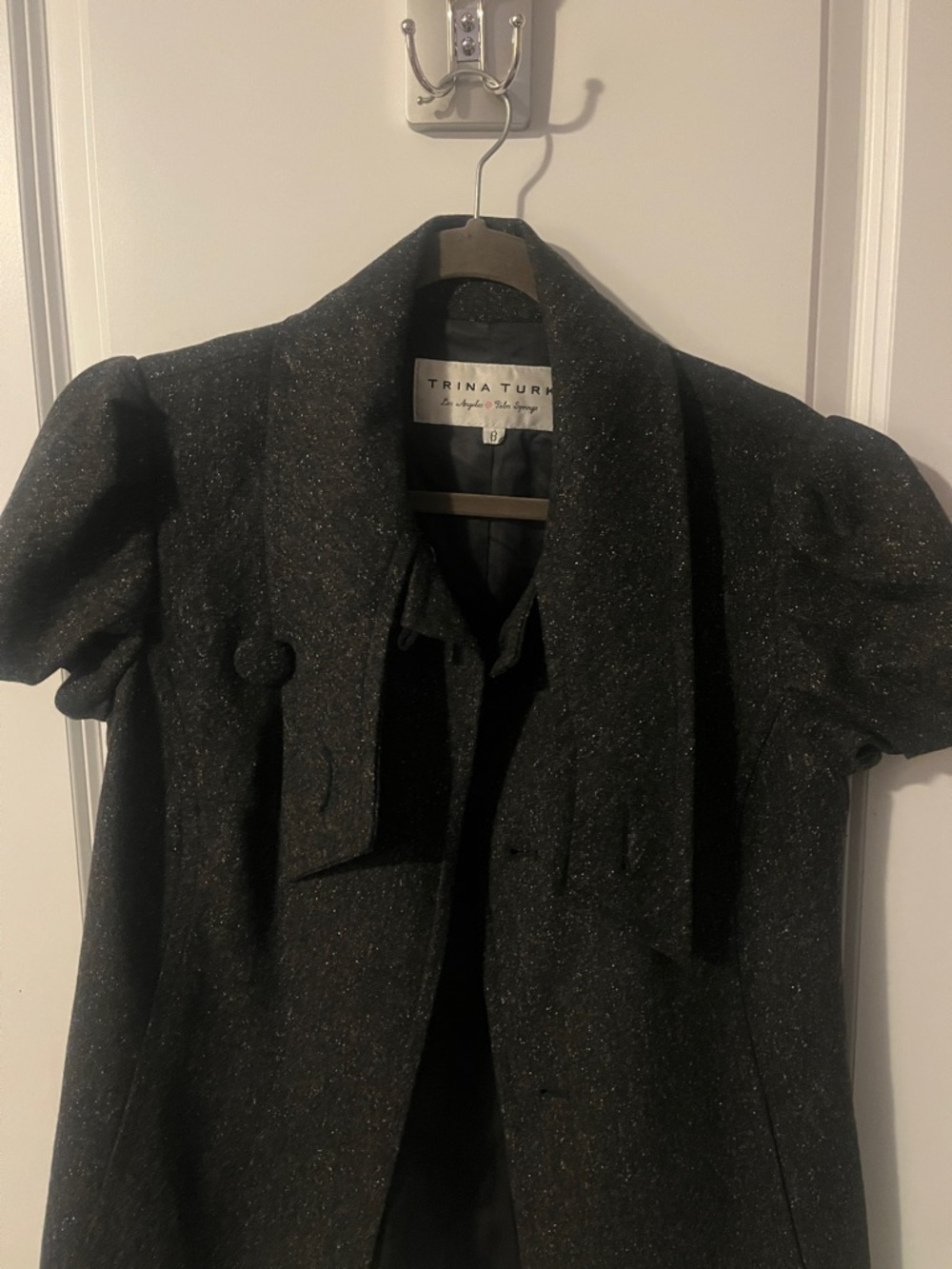 Trina Turk Dark Gray Tweed Short-Sleeve Blazer